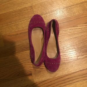 J. Crew raspberry ballet flats with gold detail